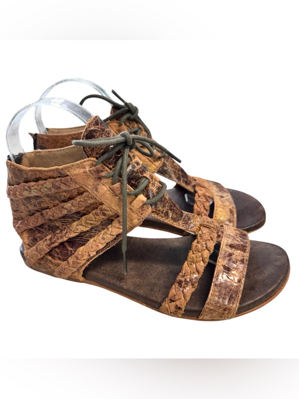 Bed-Stu Roan Brown Braided Distressed Lace-Up Gladiator Sandals Size 6